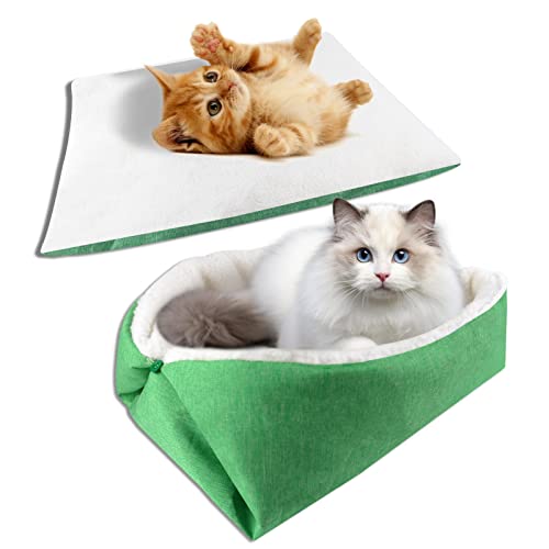 Yunnarl Self-Warming Cat Bed - Convertible Cat Mat, Light Weight Pet Bed For Cats, Puppy Cat Bed Mat, Machine Washable Puppy Bed For Indoor Cats Houses, Floor, Car Back Seat, Green #TOP5