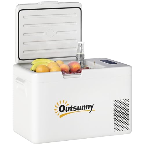 Outsunny nevera con compresor de 22 litros nevera eléctrica con LED conexión modo ECO función de mantenimiento de frío nevera silenciosa termo nevera mini 12/220 voltios para enchufe de coche camping