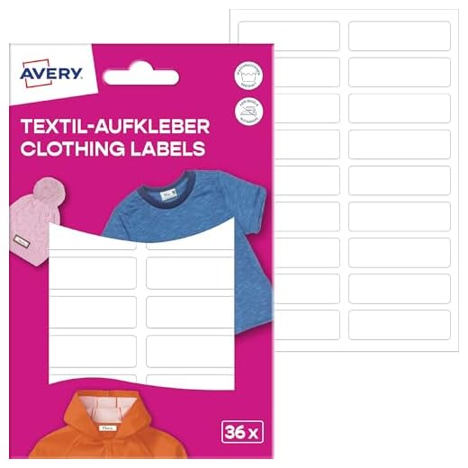 AVERY Zweckform ETVET36 Namensaufkleber wasserfest für Kleidung 36 Stück (13x45mm, Vinyl-Folie, selbstklebende Textil-Etiketten, beschriftbare Textilaufkleber, für Waschmaschine, Trockner) weiß