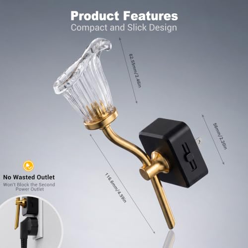 Image of JandCase Night Light, Night Lights Plug into Wall, Glass Flower Nightlight