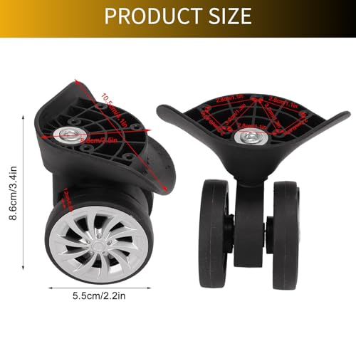1 Pair Luggage Suitcase Wheels, Luggage Wheels Replacement Travel Suitcase Caster Wheels 360° Swivel, Trunk Luggage Wheel Spare Part Replacement for Luggage Suitcase Trolley, Mute Double Row Wheels2