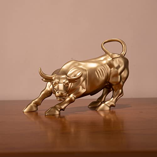 Fairyville Brass Wall Street Bull Handmade Pure Copper Statue Brass Sculpture Collectable Table Decor Figurine For Living Room Home Decorations And Office Business Gift (Medium 7.9'', Gold) #TOP2