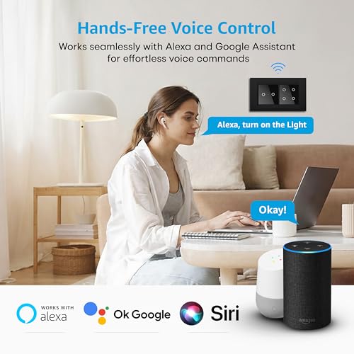 Image of SmartLife Modular 2 Gang Touch Switch (Black) | 16amp Each | WiFi + BLE | Premium Glass Finish | Compatible with Alexa, Google Assistant, HA, IFTTT & SmartLife App | Fits Roma & Similar Plates