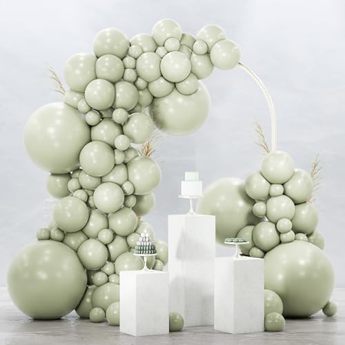 Image of PartyWoo Sage Green Balloons 120pcs Dusty Boho Green Color Different Sizes