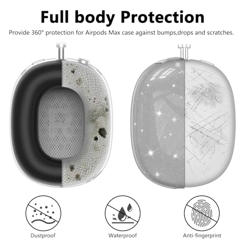 Image of Silicone Case Cover for AirPods Max 2 /AirPods Max Headphones(Glitter Black) | Clear Soft TPU Ear Cups Cover /Ear Pad Case Cover /Headband Cover for AirPods Max,Transparent Accessories for Apple AirPods Max
