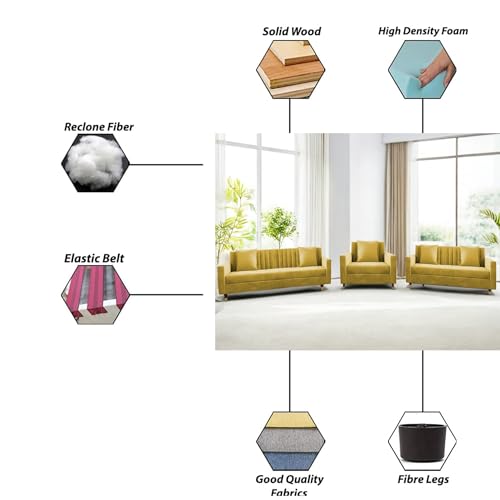 Image of Casaliving Garcia 3+2+1 Seater Sofa Set for Living Room (Yellow Colour) Premium Fabric Sofa