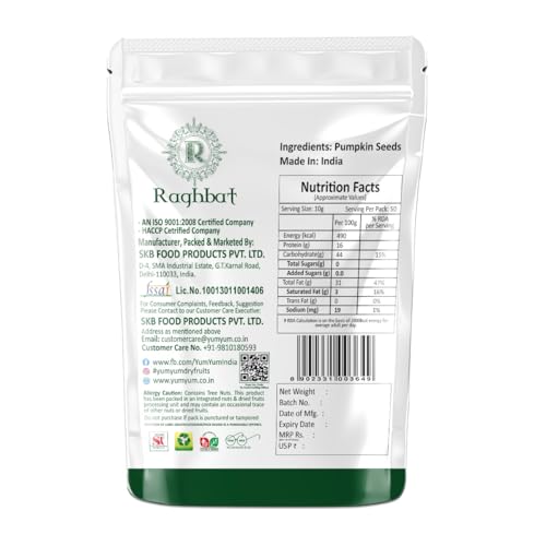 Image of Raghbat Pumpkin Seeds - 1kg (2 x 500g) | Premium Nutrient-Rich Snack, Crafted for Wellness & Vitality