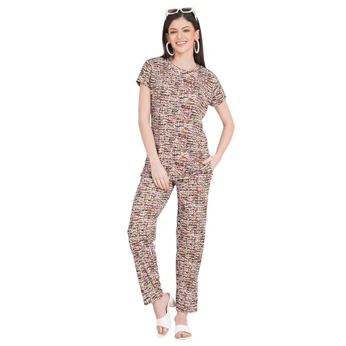 Image of Women's Pure Cotton Top & Pyjama Set - Printed Nightwear and Loungewear, Comfortable Night Suit for Sleep and Relaxation