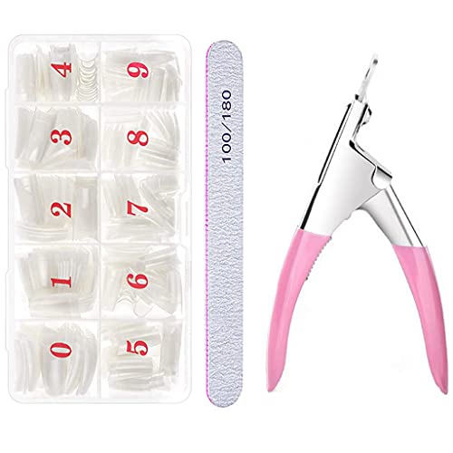 Conruich 500 Stück Falsche Nägel Künstliche Nägel Acryl Fake Nägel 10 Größen mit Nagelfeile 100/180 Nagelknipser…
