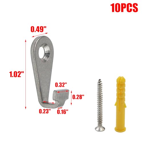 Image of MY MIRONEY 10PCS Mini Wall Hooks, Type 1 | Stainless Steel J-Shaped Mirror Hangers Hardware Photo Frame Hooks with Mounting Screws