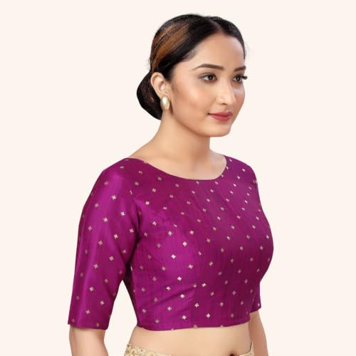 Image of Studio Shringaar Women Cotton Silk Silky Brocade Readymade Elbow Length Sleeves Saree Blouse Choli