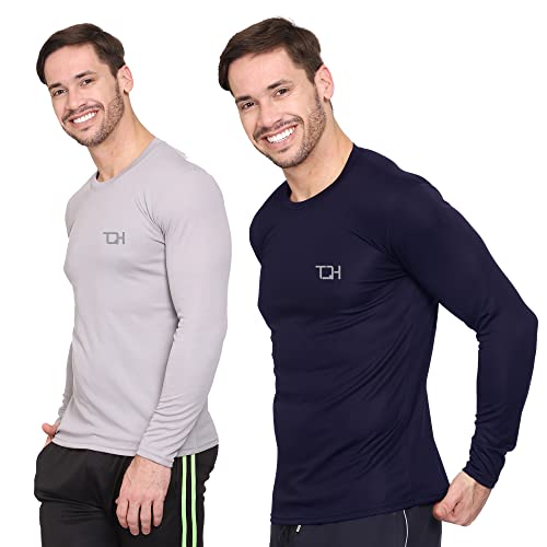 Image of TQH Full Sleeve T Shirt for Men | Pack of 2 T-Shirt for Man Full Sleeve | Gym Workout | Men's Tshirts | Slim Fit Polyester Round Neck Solid Sports T-Shirts for Running Training Casual Wear