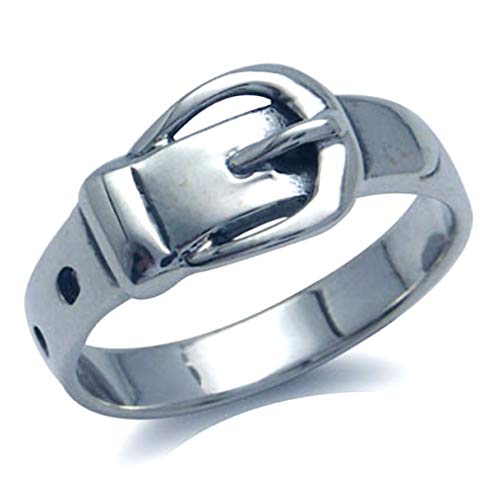 Anillo banda de plata con hebilla de cinturón retro para un look urbano diario