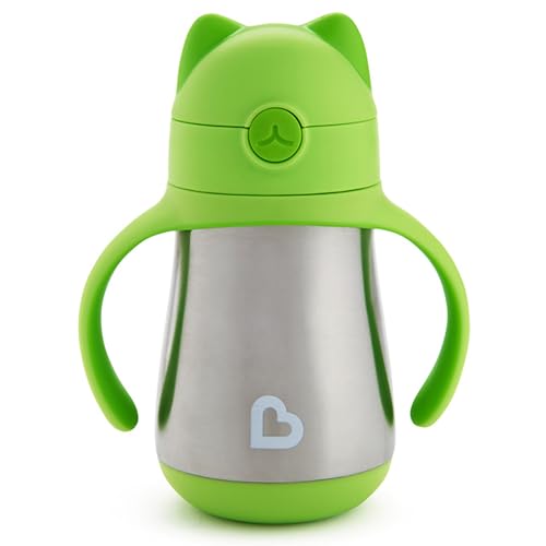 Image of Munchkin Cool Cat Stainless Steel Straw Cup, 8 Ounce, Green