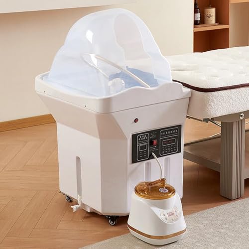 Lavabo Con Circulación De Agua,Equipo De Spa Termostático Portátil Con Cabezal,Tanque De Agua Grande De 60 L, Fumigación,Terapia De Luz,Solución Integral Para El Cuidado Del Cabello(White)