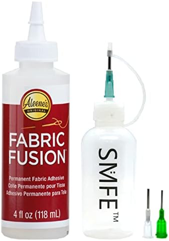 Aleene's 23473 Fabric Fusion Permanent Fabric Adhesive, Clear, (4 Ounce) with SMFE Squeeze Bottle with Various Sized Needle Tips