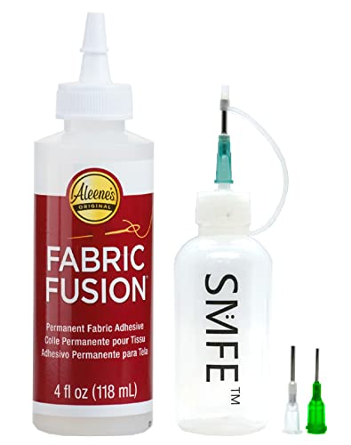 Aleene\'s 23473 Fabric Fusion Permanent Fabric Adhesive, Clear, (4 Ounce) with SMFE Squeeze Bottle with Various Sized Needle Tips