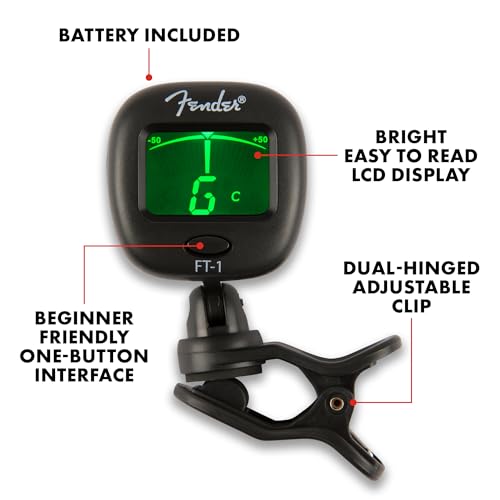 Image of Fender FT-1 Professional Guitar Tuner Clip On, with 1-Year Warranty, Full-Range Chromatic Guitar Tuner with Dual-Rotating Hinges, A4 Calibration