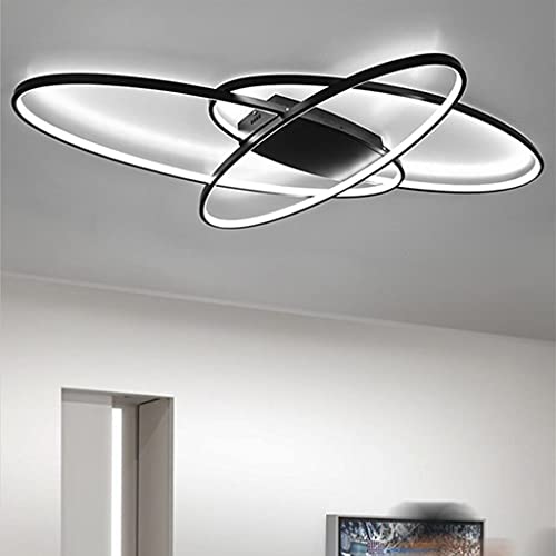 WJLL Plafonnier LED Moderne Ovale à intensité Variable 3000-6000K avec télécommande Moderne Chambre Salon Lampe De Plafond Ellipse Plafond Light Cuisine Salle à Manger Bureau Escalier Lustre,Noir Cover