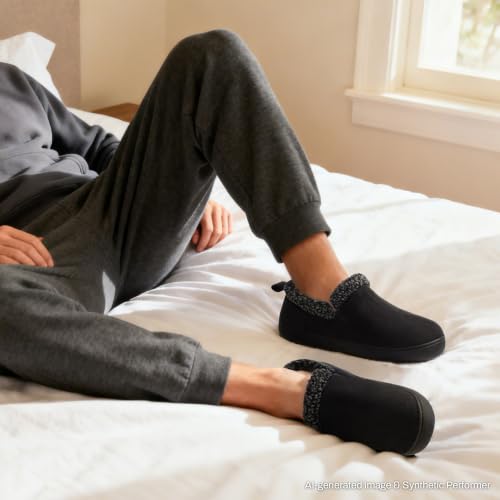Image of Zizor Men's Warm Slippers Suede Memory Foam Loafer House Shoes