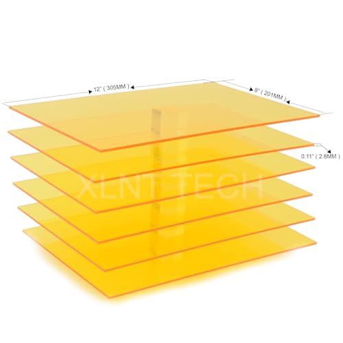 Image of 6 PCS Yellow Transparent Cast Acrylic Sheets 8 inch x 12 inch x 0.118 inch, Plexiglass Plastic Sheet for Laser Cutting, Engraving Signs, DIY Projects.
