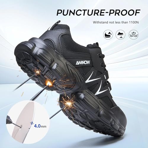 Image of Hogent Steel Toe Shoes for Women Men Wide Non Slip Work Sneakers Indestructible Shoes Lightweight Breathable Construction Sneakers Puncture Proof Ergonomic Design