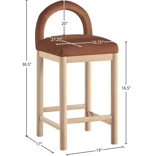 Meridian Furniture 11034Cognac-C Conrad Collection Art Deco Counter Stool with Ultra Luxe Cognac Velvet, 460 GSM Velvet, Solid Wood Natural Finish, 17" W x 18.75" D x 36.5" H, Cognac by Meridian Furniture - Image 2