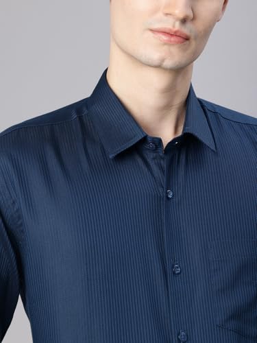 Image of Majestic Man Men's Solid Cotton Blend Textured Wrinkle-Resistant Slim Fit Easy Iron Formal Shirt