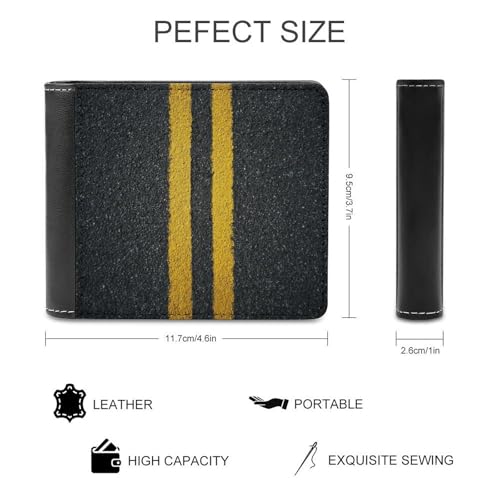 Asphalt with Yellow Lines Soft PU Leather Bifold Wallet, Coin Purse Credit Pass Case, Durable Card-Holder Slim Billfold for Men Woman Money Storage2