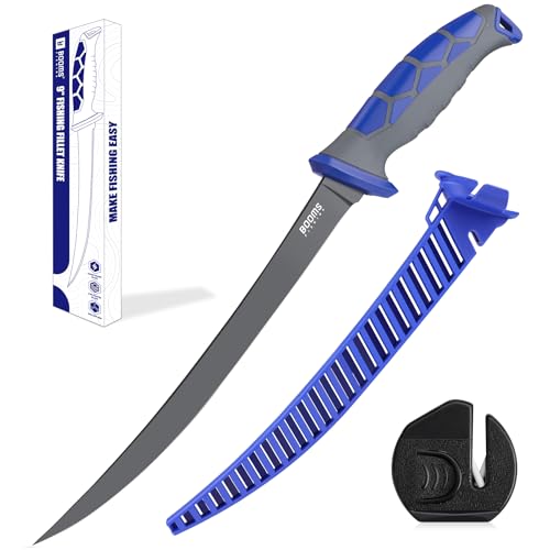 Booms Fishing Fillet Knife for Fish: 9" Long Flexible Stainless Blade Fish Filet Knife with Sheath and Sharpener - XW60 Non-slip Grip Saltwater/Freshw