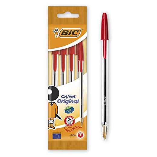Bic Cristal Original - Bolígrafo de punta redonda, color rojo, pack de 4 unidades
