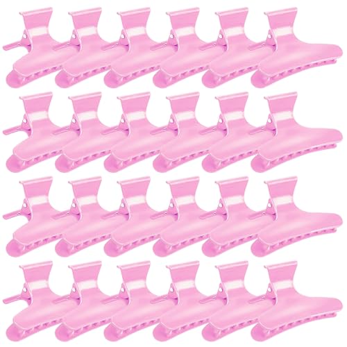 Ondder 24 Pcs Pink Butterfly Hair Clamps and Claw Clips for Styling, Sectioning, Cutting, Coloring - Pro Salon Hairdressing Tool Accessories for Women Girls