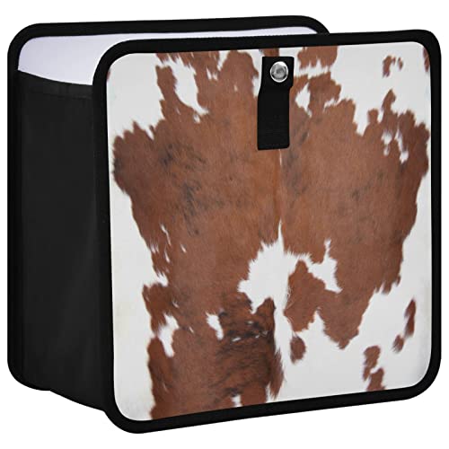 Image of Cow Print Car Trash Can White Brown Animal Skin Foldable Hanging Car Trash Bag Bin Auto Garbage Can Leak-Proof Car Organizer(Large)