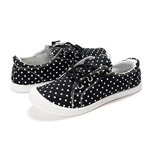 Image of FUNKYMONKEY Slip-On Canvas Sneakers for Women, Comfortable Lightweight Lace-Up Flat Casual Tennis Shoes Breathable Walking Shoes for Everyday Wear