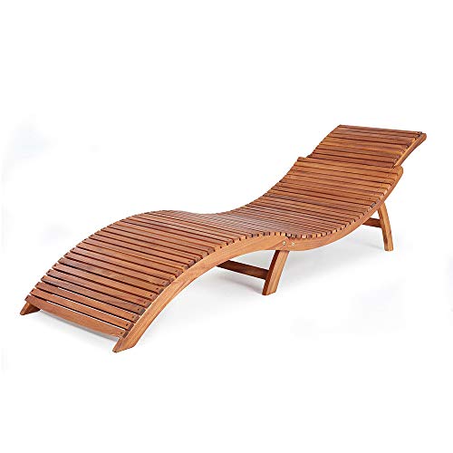 YAZE Wooden Sun Lounger Ergonomic Deck Chair Foldable Comfortable Headrest Folding Outdoor Patio