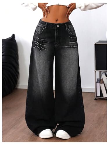 Floerns Women's Y2k Baggy Jeans Women 2025 Low Waist Cross Print Boyfriend Streetwear Wide Leg Punk Denim Pants2