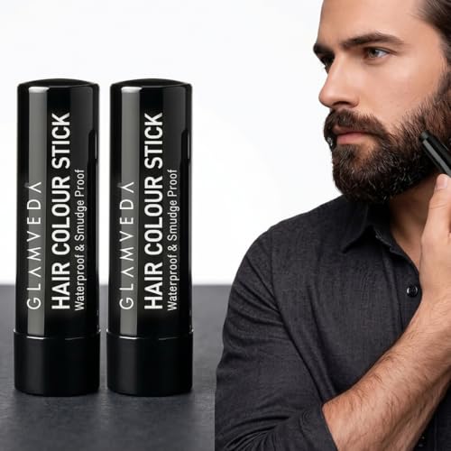 Image of Glamveda Men Hair Color Stick | Instant Root Touch-Up & Grey Hair Cover-Up | Natural Hairline & Beard Touch-Up | Highly Pigmented Hairline Powder Stick | Long-Lasting Matte Finish | Pack of 2