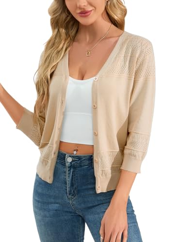 Womens Cropped Cardigan Knit Shrugs for Dresses V Neck Button Down Bolero Cardigans Sweaters
