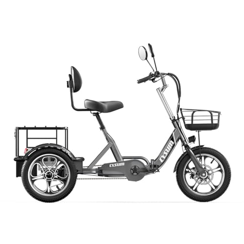 Triciclo eléctrico, batería extraíble de 48 V, 22 Ah, bicicleta eléctrica plegable de 3 ruedas, neumáticos de 16 x 2,3, alcance de 80-150 km, apto para adultos, hombres y mujeres, frenos de disco