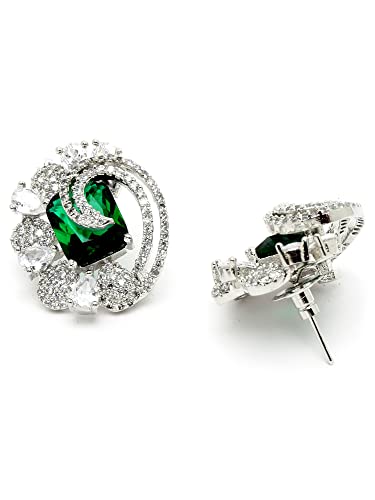 Image of Karatcart Women Green American Diamond Stud Earrings