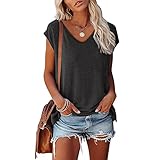 Zueauns Tshirt Damen Elegant Oberteile Damen Sommer T-Shirts für Damen Kurzarm T Shirt Blusen Einfarbig Oversized Tshirt Frauen Freizeit Fledermausärmel Tuniken Bluse Tops