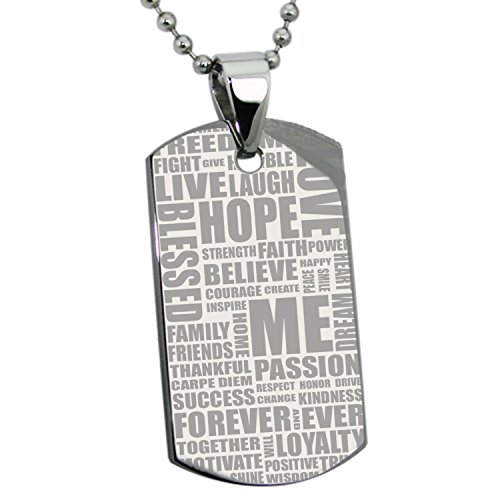 Tioneer Acier Inoxydable Mots Inspirés Plaque d'identification Pendentif (à Gravure Personnalisée)