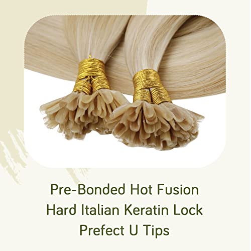 RUNATURE U Tip Hair Extensions Human Hair Ash Blonde Highlight Platinum Blonde Keratin Hair Extensions Real Human Hair Blonde U Tipped Extensions 12 Inch 40 Gram - Image 3