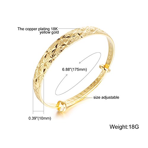L & J 18K Yellow Gold Diamond Cut Classical Adjustable Bangle Bracelet for Women 5