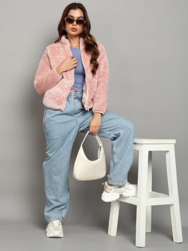 Image of Alan Jones Clothing Women's Fluffy Yarn Fleece Full-Zip Jacket | Soft Lightweight Warm Outerwear with Stand Collar & Piping at Hem & Cuffs
