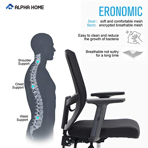 Office Chair Ergonomic Home Desk Chair Mid Back Mesh Computer Chair With Lumbar Support Executive Stool With Adjustable Armrest & Seat Cushion Rolling Swivel Desk Chair (Adjustable Armrest, Black) #TOP1