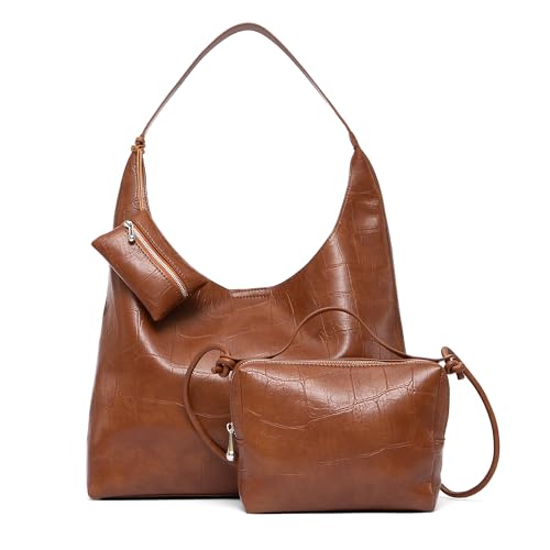 Image of NEWBELLA Women's Hobo Purse - Faux Leather Shoulder Bag & Tote Handbag, Spacious Work Bag for Commute & Daily Use (Brown Hobo)