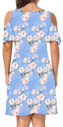 Image of Short /Long Sleeve Women's Cold Shoulder Dress with Pockets Casual Swing T-Shirt Dresses