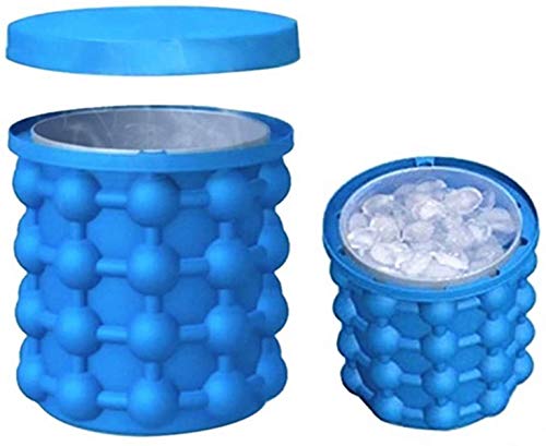 Large 2 In 1 Silicone Ice Bucket & Ice Mold With Lid,Silicon Ice Cube Maker Genie, Portable Silicon Ice Cube Maker (Blue) #TOP1