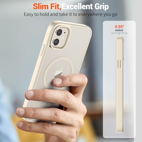 Image of SUPFINE Magnetic for iPhone 12 Case /iPhone 12 Pro Case (Compatible with MagSafe) (Military Grade Drop Protection) Slim Translucent Matte Shockproof with Anti-Fingerprint Phone Case,Antique White